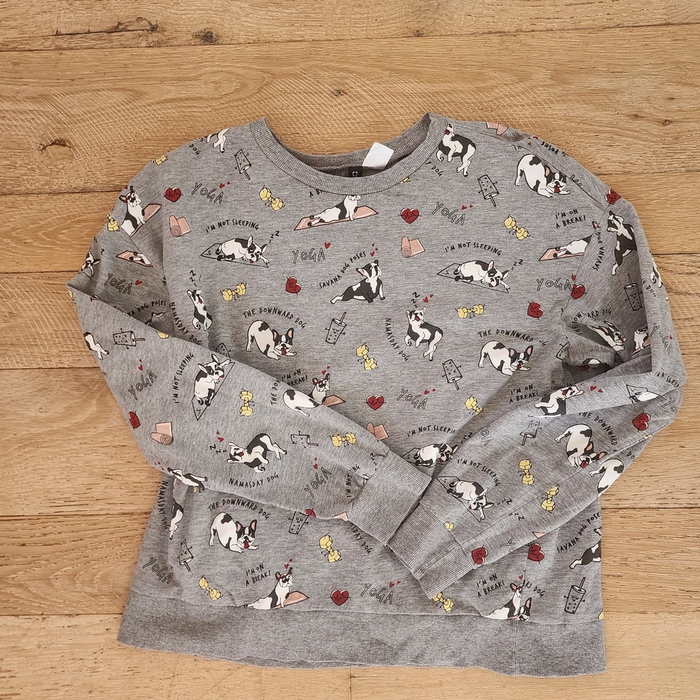 H&M Divided Gray Yoga Dog Print Sweatshirt streetwear athleisure kidcore
